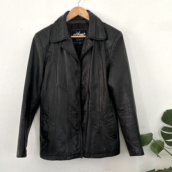 Maxima Wilsons Leather Black Leather Jacket EUC - Picture 2 of 6